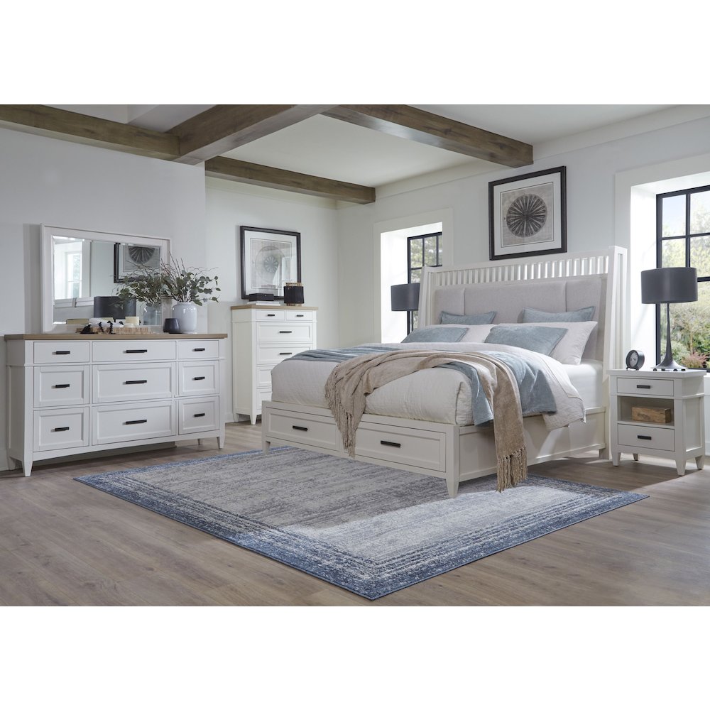 Modern Bedroom King Shelter Bed 2 Nightstands Dresser with Mirror and Chest