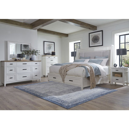 Modern Bedroom King Shelter Bed 2 Nightstands Dresser with Mirror and Chest