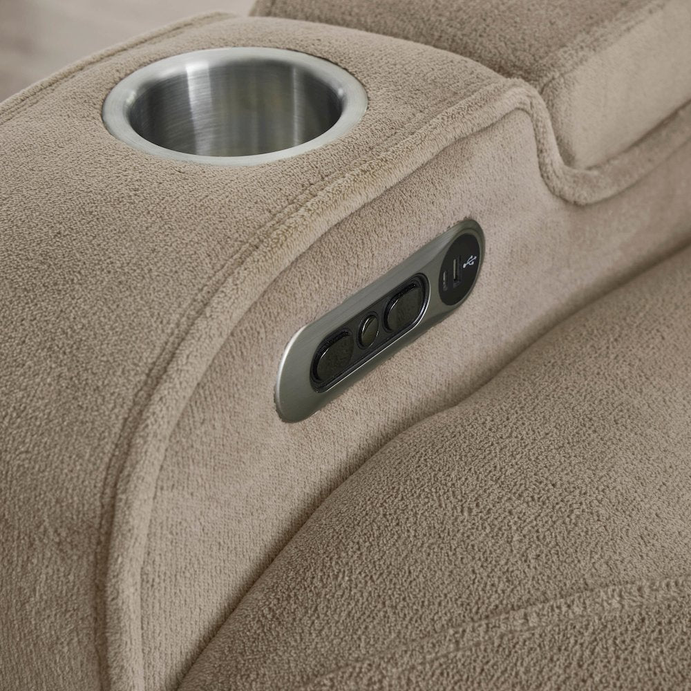 Equinox Mushroom Power Reclining Sofa with Drop Down Table