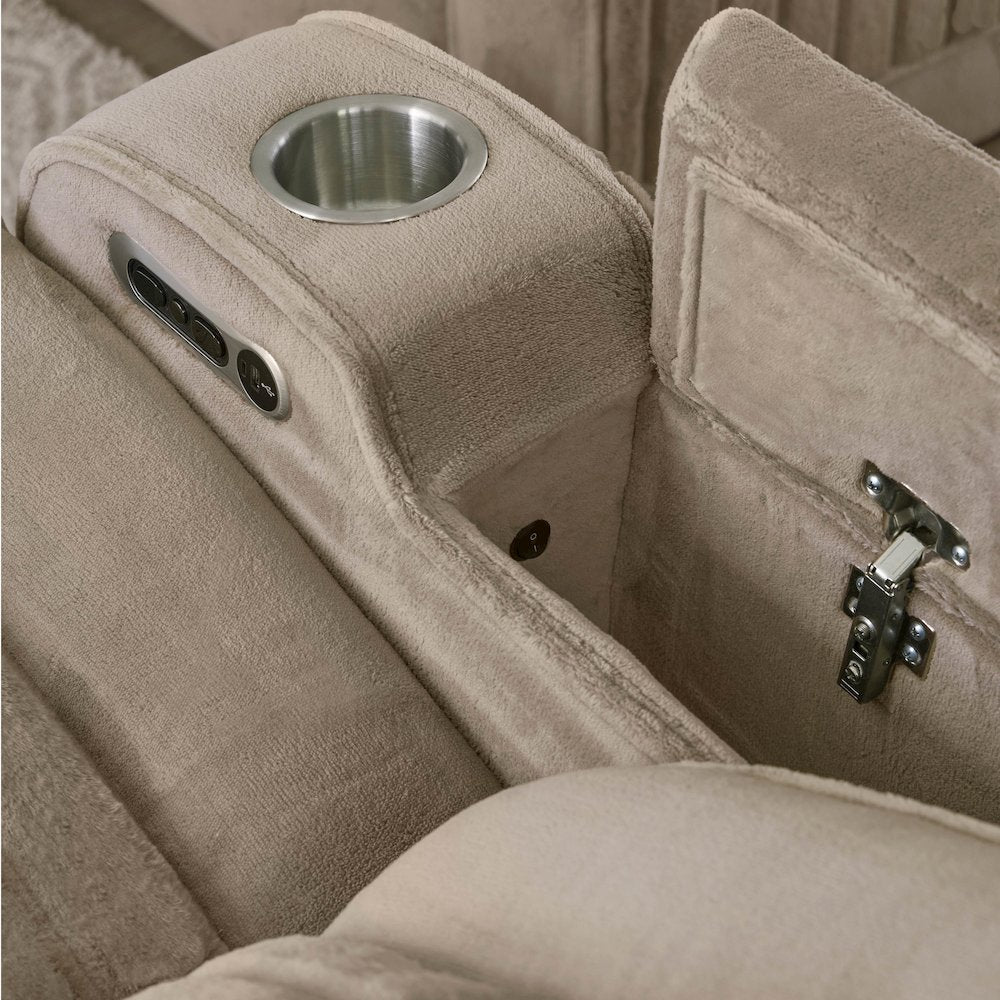 Equinox Mushroom Power Reclining Sofa with Drop Down Table