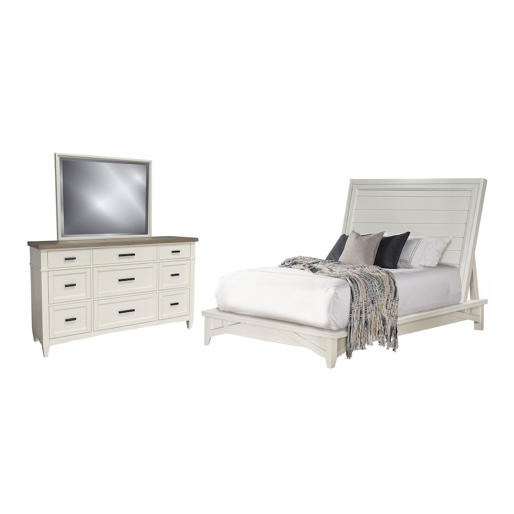 Modern Bedroom King Platform Bed with Dresser and Mirror