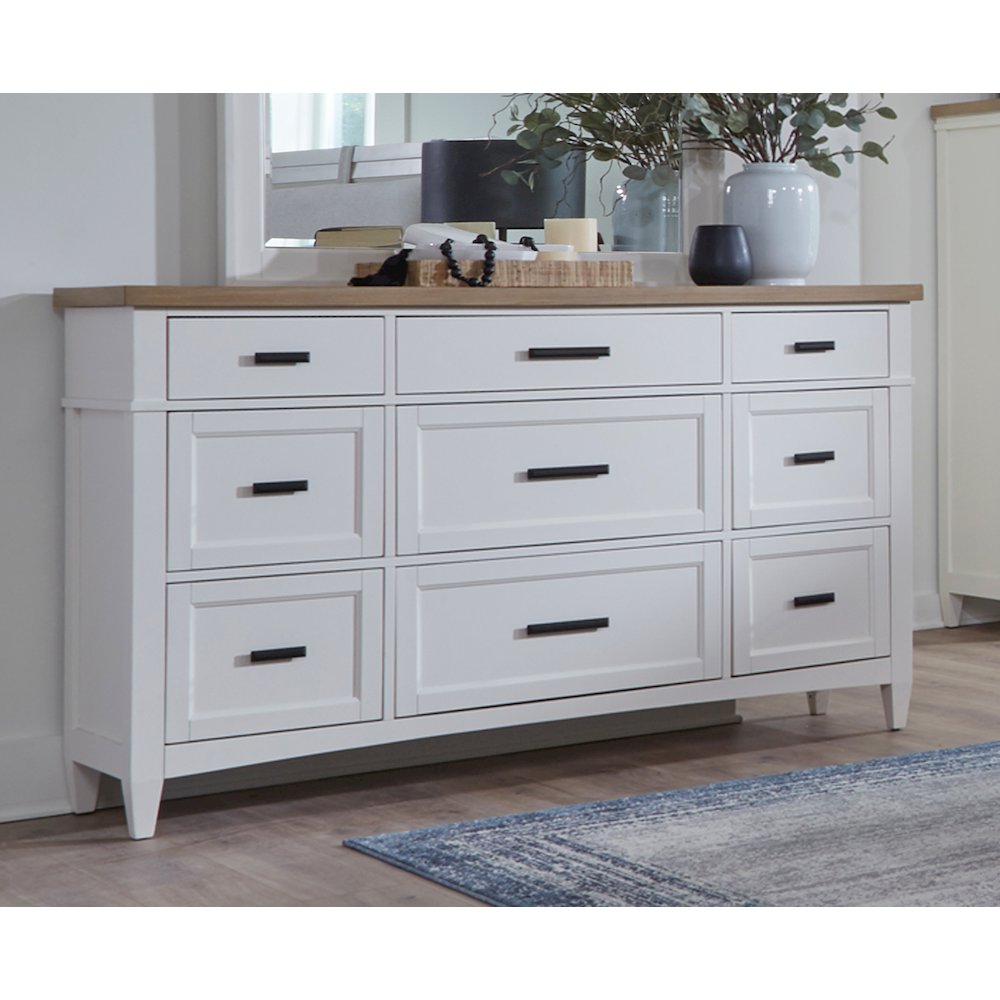 Modern Bedroom King Shelter Bed with Dresser and Mirror