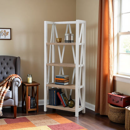 White Wooden Bookshelve, Tall Bookcase with 4-Tier Wood Bookshelf Design
