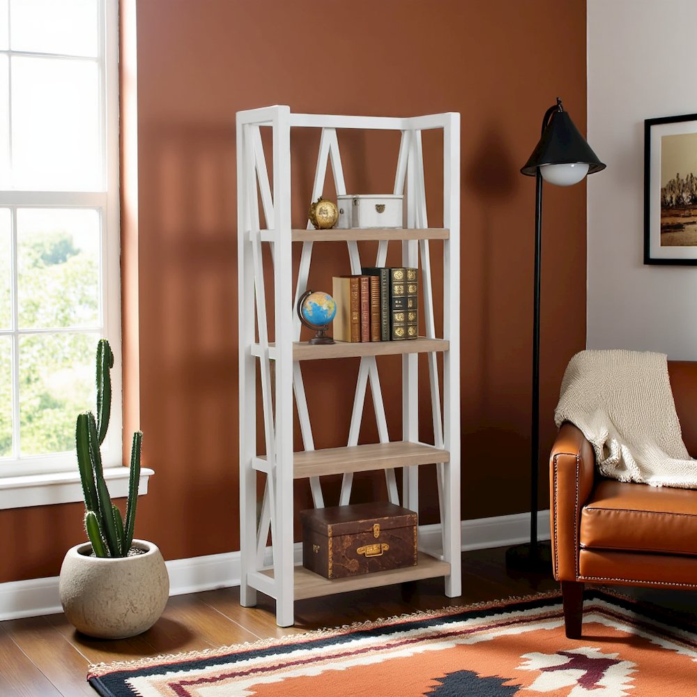 White Wooden Bookshelve, Tall Bookcase with 4-Tier Wood Bookshelf Design