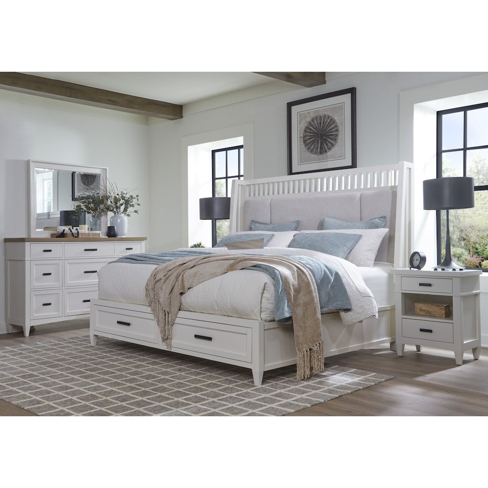Modern Bedroom King Shelter Bed with 2 Nightstands and Dresser with Mirror