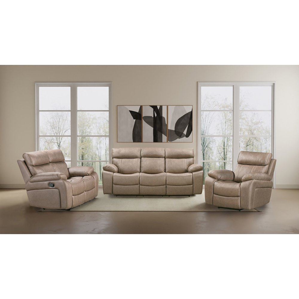 Theon Stokes Toffee Manual Reclining Sofa with Drop Down Table