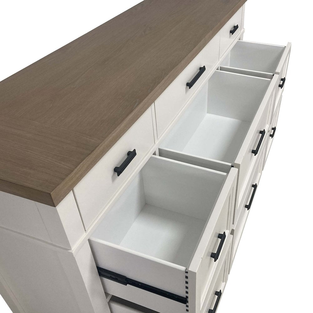 Modern Bedroom Queen Platform Bed 2 Nightstands and Dresser with Mirror