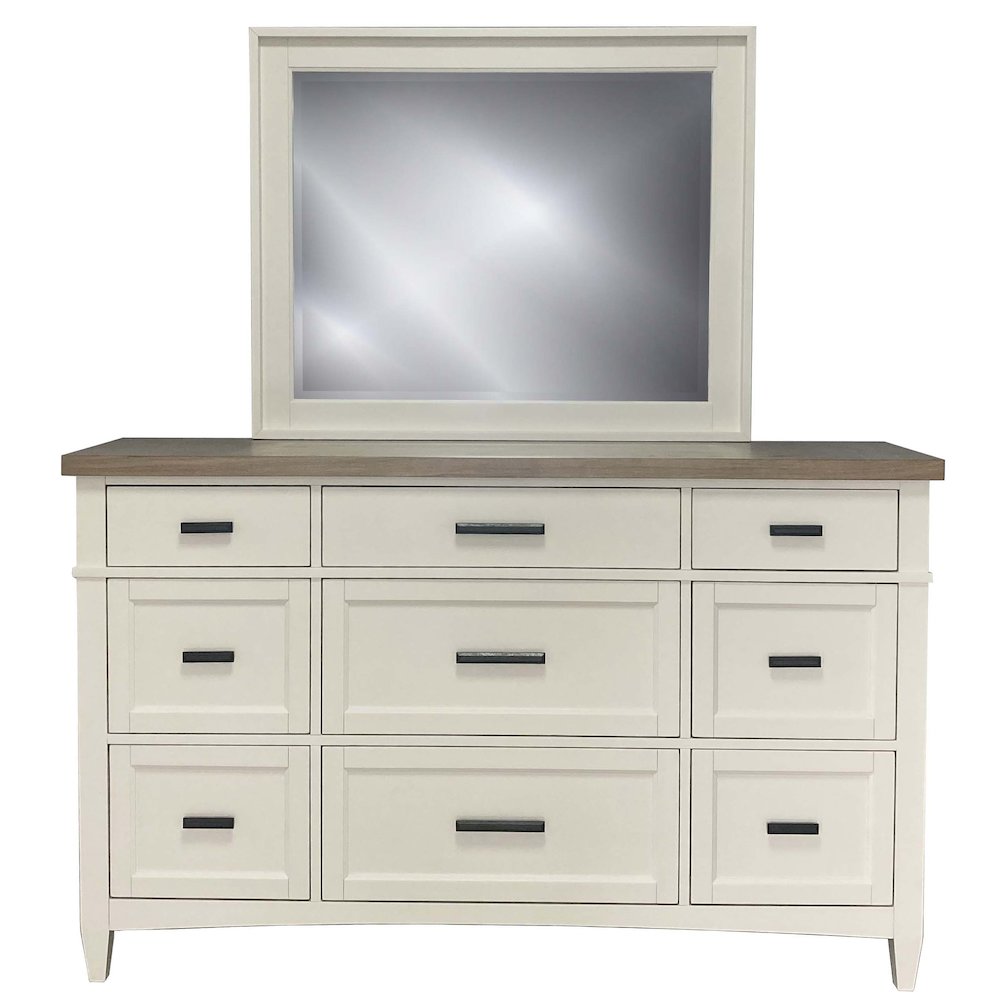 Modern Bedroom Queen Platform Bed 2 Nightstands and Dresser with Mirror