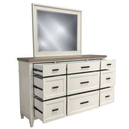 Modern Bedroom King Platform Bed 2 Nightstands and Dresser with Mirror