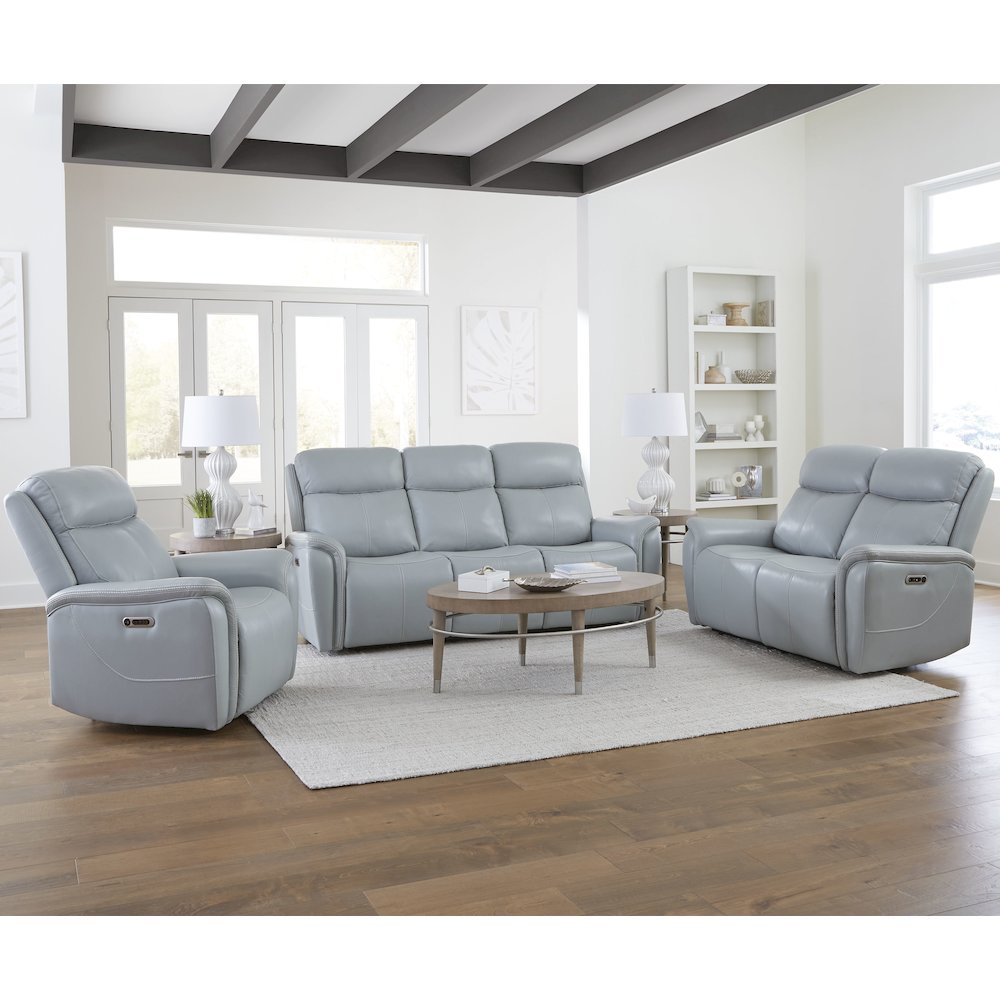 Cascade - Seamist Grey Power Reclining Sofa Loveseat and Recliner