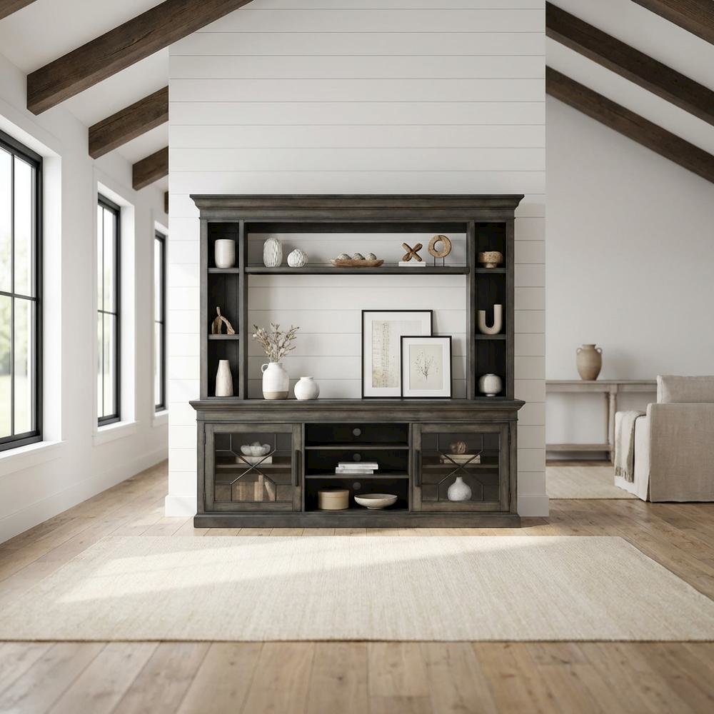 Smokey Grey 92-In. Console with Hutch for Entertainment Room Storage
