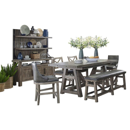 Dining Counter Table with 2 Sling Stools 2 X-Back Stools 1 Bench Buffet, Hutch