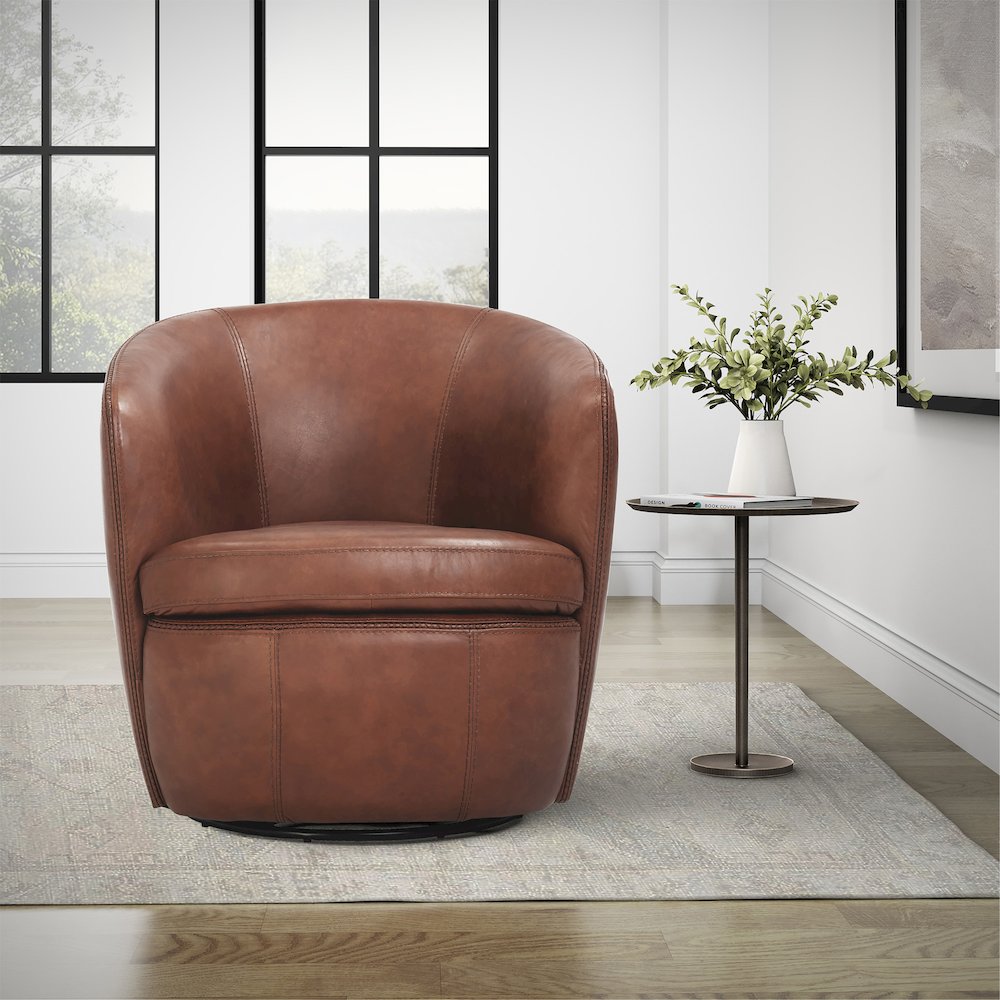 Barolo - Vintage Whiskey 100% Italian Leather Swivel Club Chair Two Pack