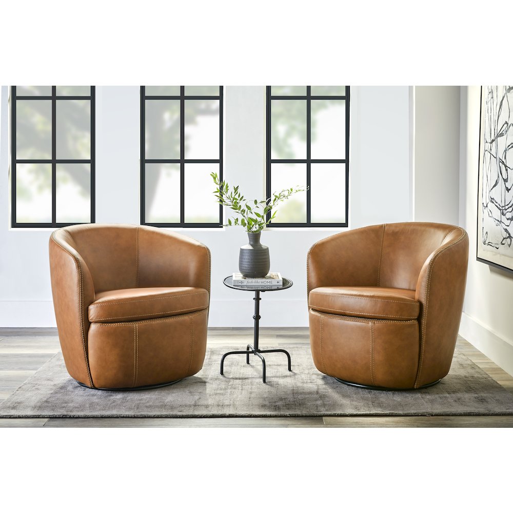 Barolo - Vintage Caramel 100% Italian Leather Swivel Club Chair Two Pack