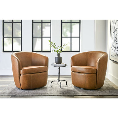 Barolo - Vintage Caramel 100% Italian Leather Swivel Club Chair Two Pack