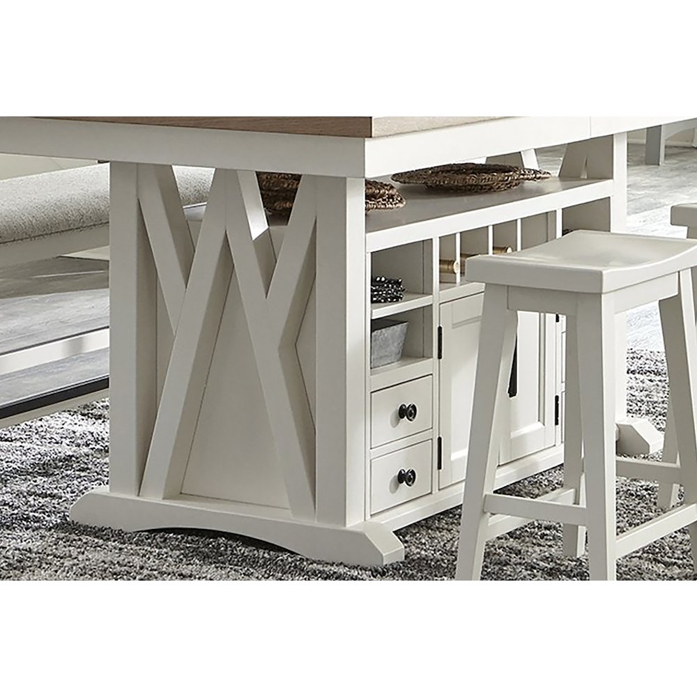 Modern Dining Island Counter Height Table with 6 upholstered chairs