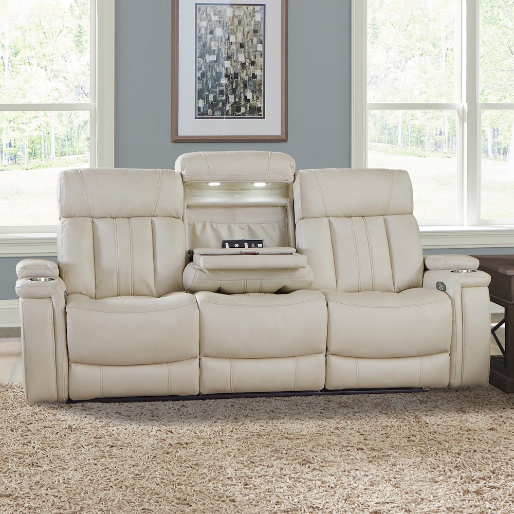 Royce - Fantom Ivory Power Reclining Sofa with Drop Down Console