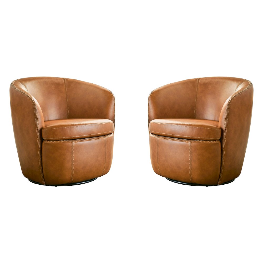 Barolo - Vintage Caramel 100% Italian Leather Swivel Club Chair Two Pack