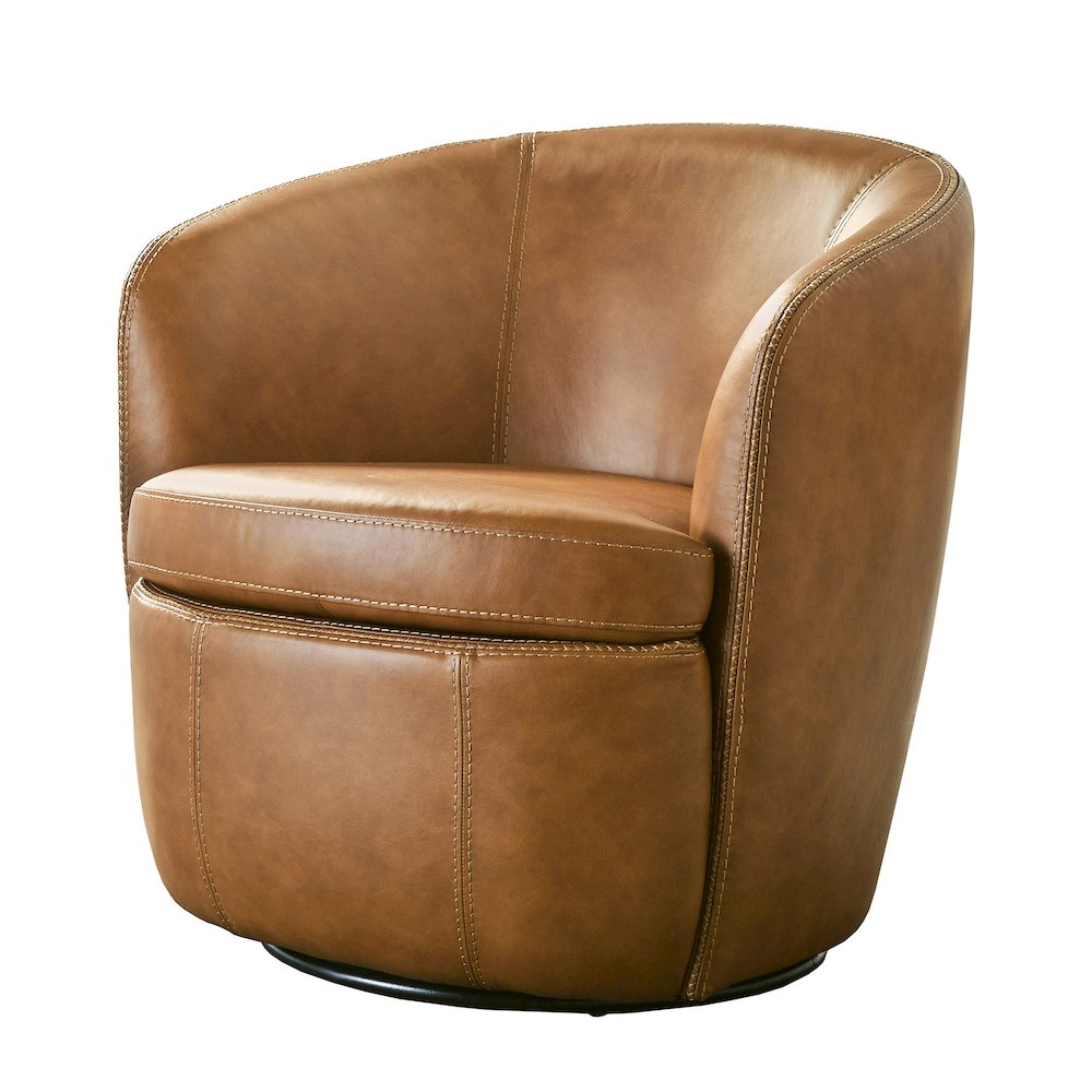 Barolo - Vintage Caramel 100% Italian Leather Swivel Club Chair Two Pack