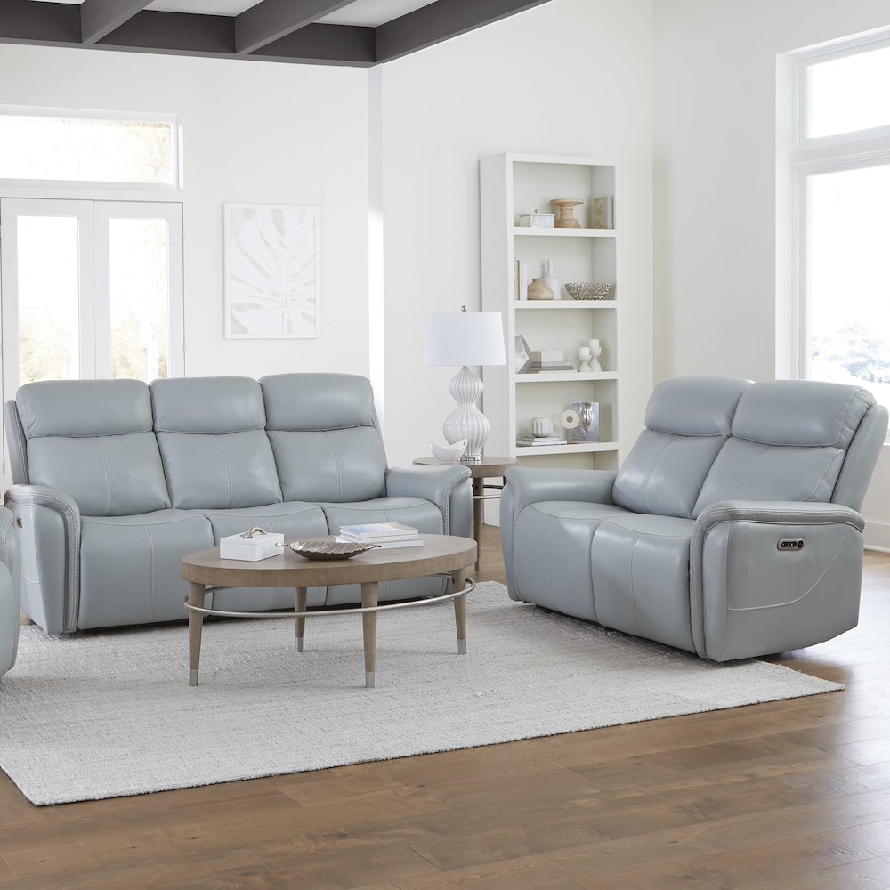 Cascade - Seamist Grey Power Reclining Sofa and Loveseat