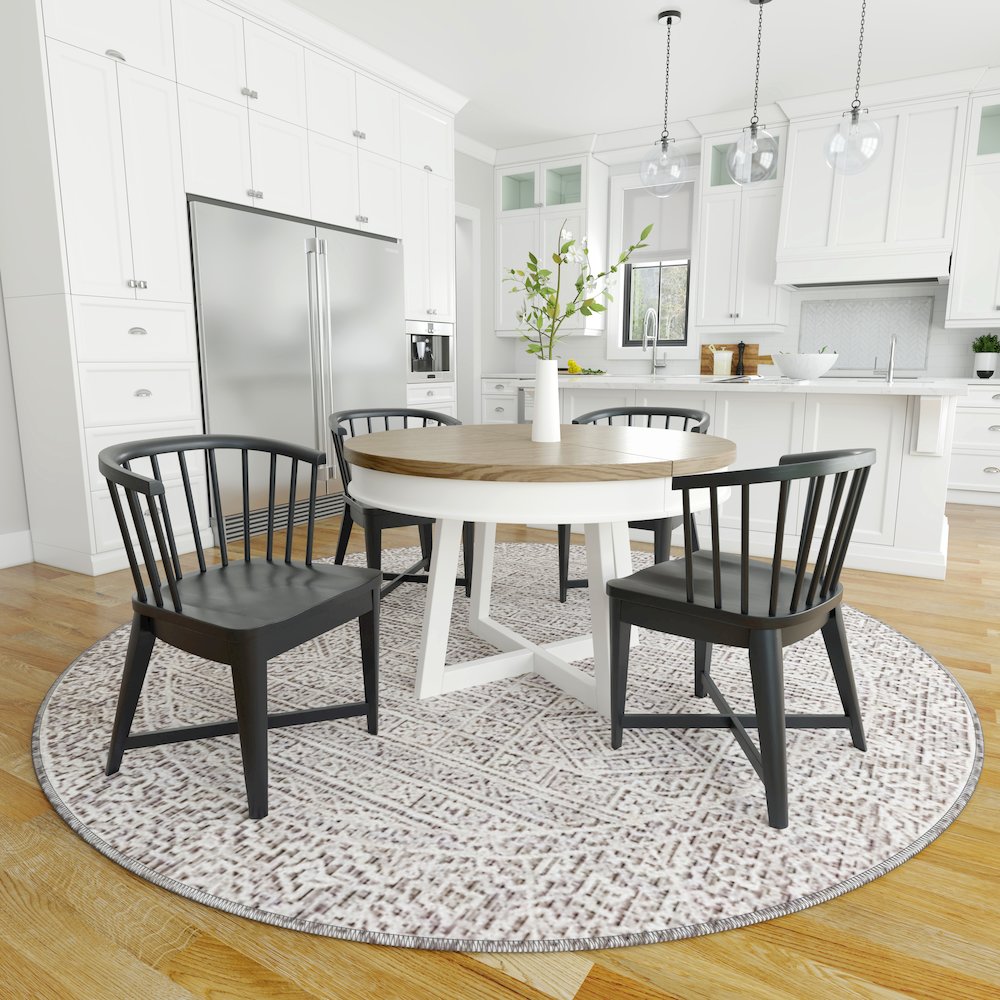 Modern Dining 48-66" Round Dining Table and 4 Black Barrel Chairs
