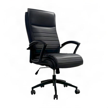 Top Grain Leather Mid-Back Ergonomic Rolling Office Chair, Swivel, Black