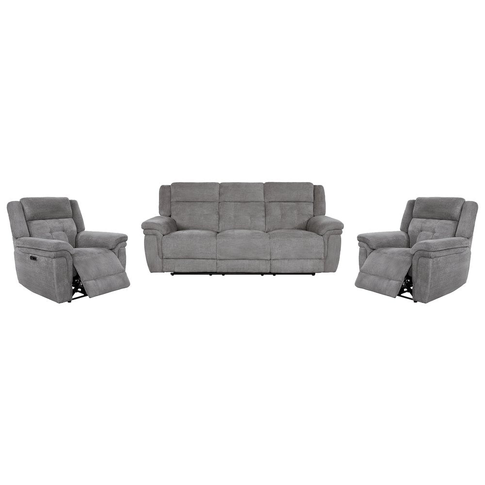 Richland - Bristol Grey Power Reclining Sofa and Two Recliners