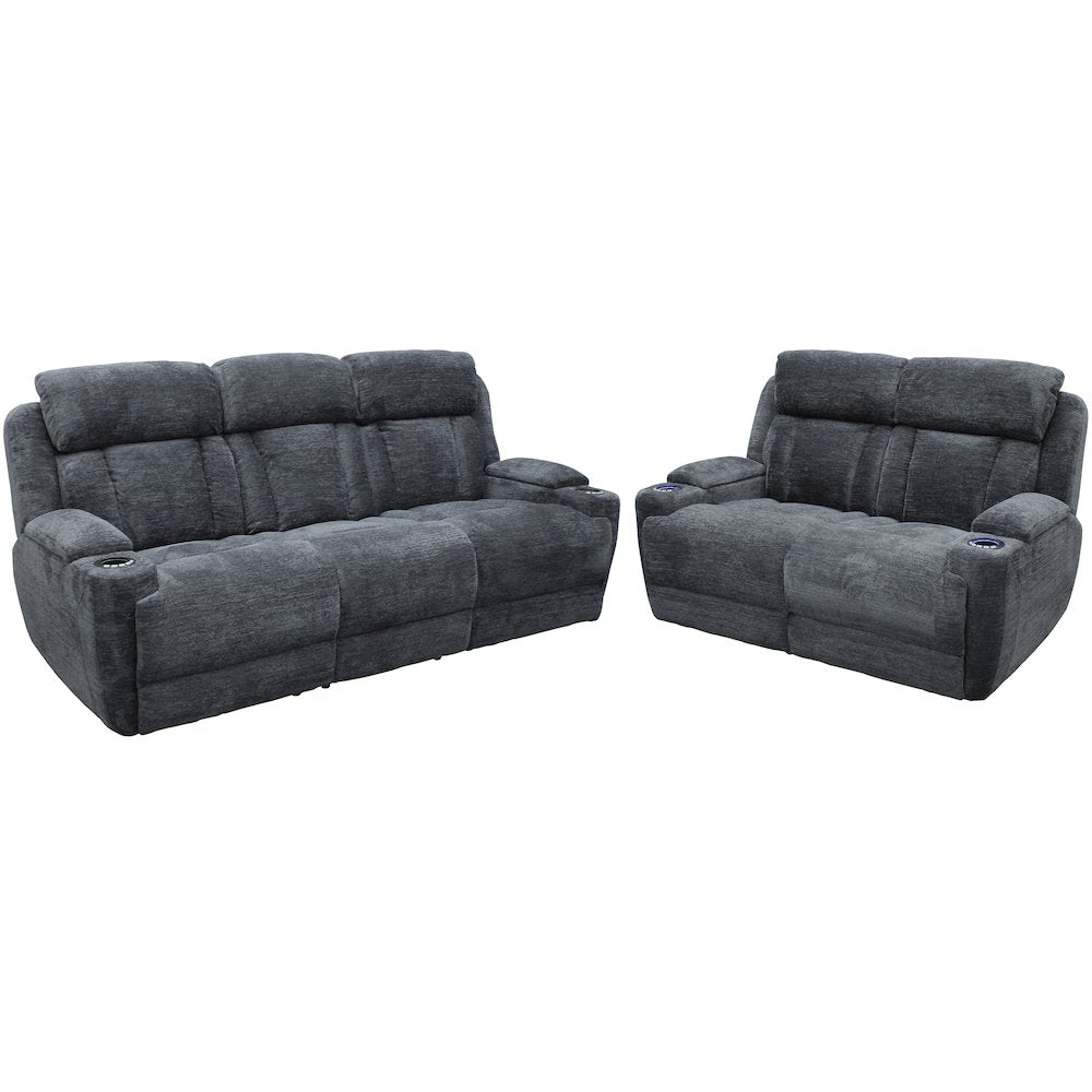 Dalton - Lucky Charcoal Power Reclining Sofa and Loveseat