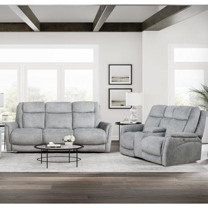 Linus - Hudson Grey Power Reclining Sofa and Loveseat