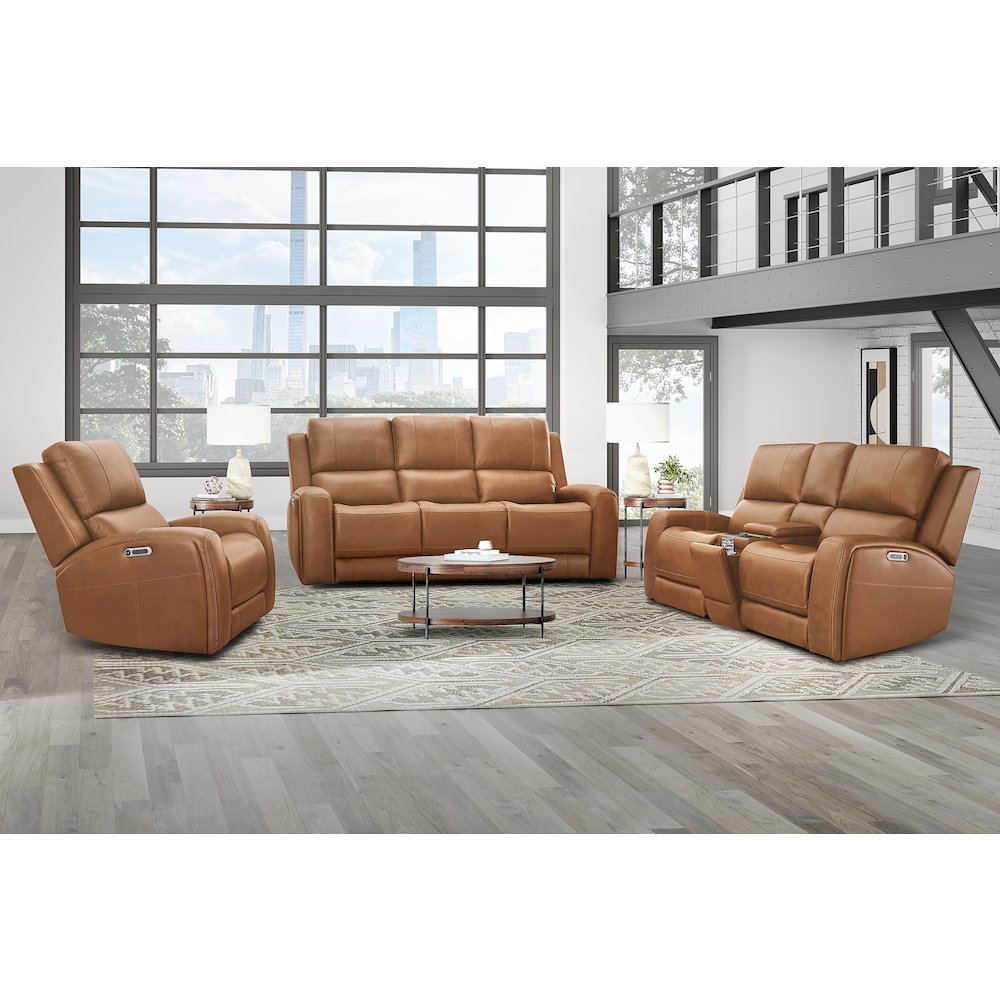 Belmont Lyric Caramel Zero Gravity Power Reclining Sofa Loveseat and Recliner