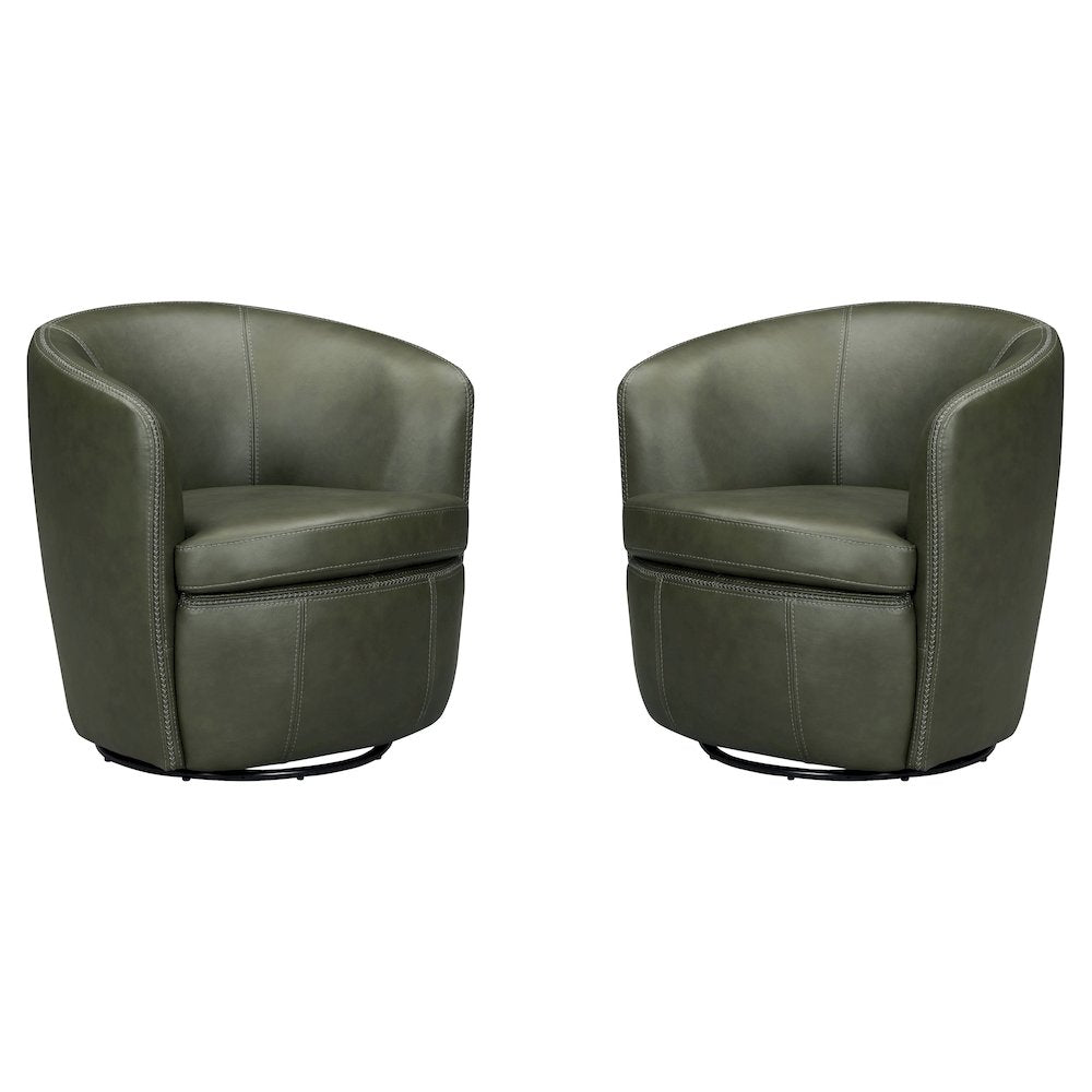 Barolo Lyric Sage 100% Italian Leather Swivel Club Chair Two Pack