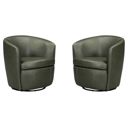 Barolo Lyric Sage 100% Italian Leather Swivel Club Chair Two Pack
