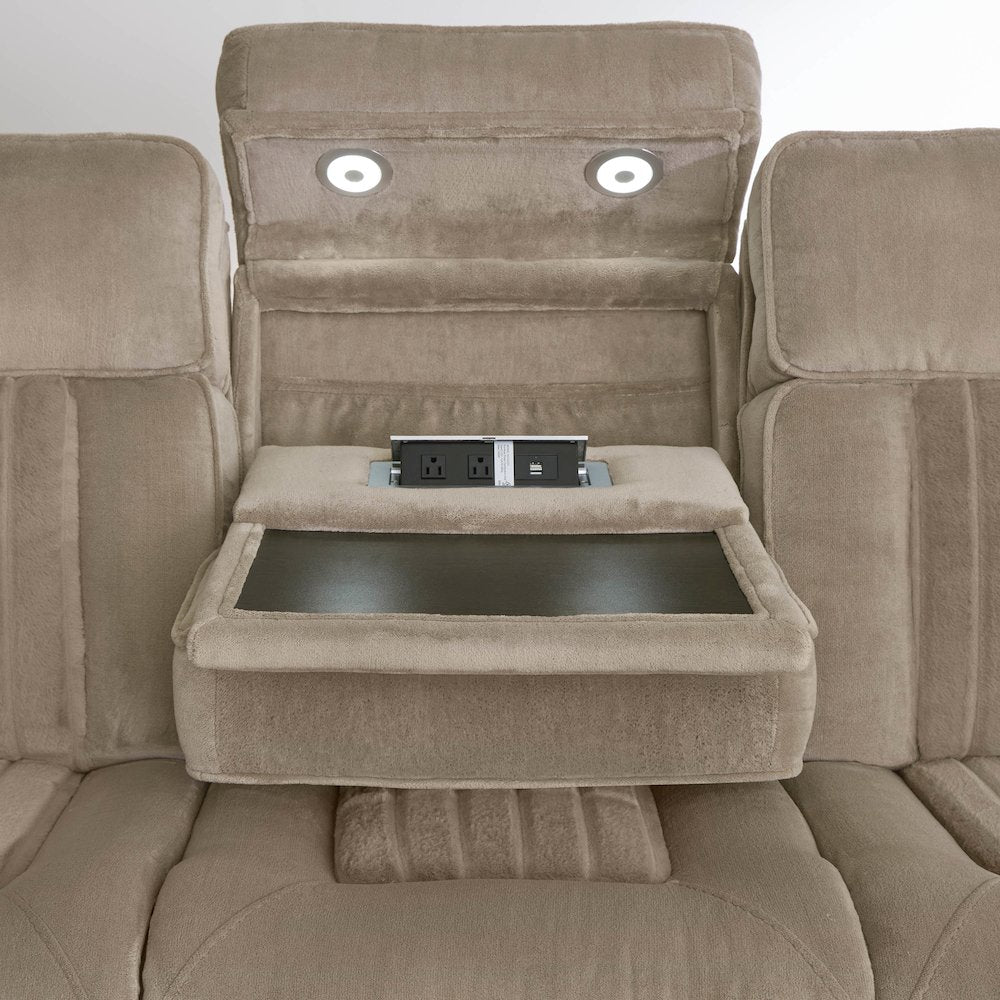 Equinox Mushroom Power Reclining Sofa with Drop Down Table