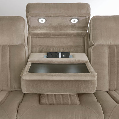 Equinox Mushroom Power Reclining Sofa with Drop Down Table