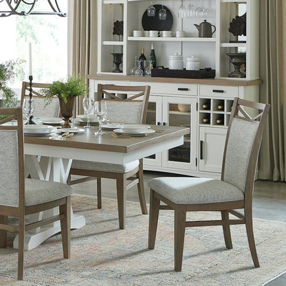 Modern Dining Extendable Trestle Table with 8 Upholstered Chairs