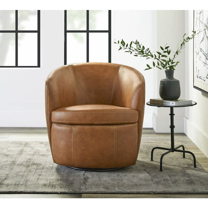 Barolo - Vintage Caramel 100% Italian Leather Swivel Club Chair Two Pack
