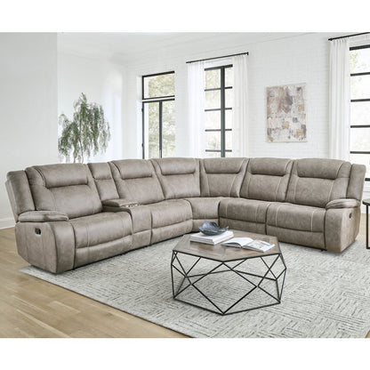 Desert Taupe 6 Piece Modular Reclining Sectional and Entertainment Console