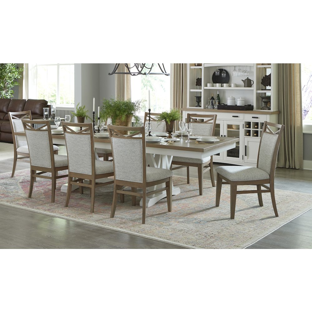 Modern Dining Extendable Trestle Table with 8 Upholstered Chairs