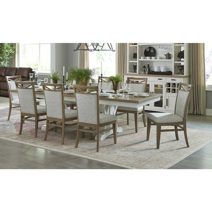 Modern Dining Extendable Trestle Table with 8 Upholstered Chairs