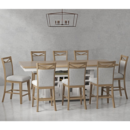 Modern Dining Island Counter Height Table with 8 upholstered chairs