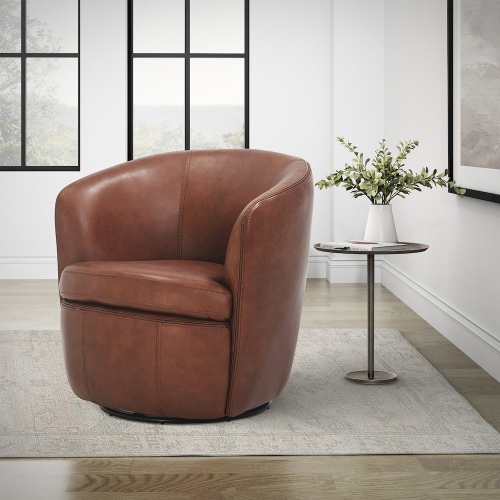 Barolo - Vintage Whiskey 100% Italian Leather Swivel Club Chair Two Pack