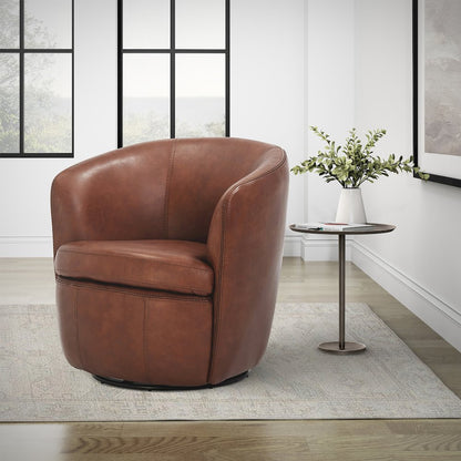 Barolo - Vintage Whiskey 100% Italian Leather Swivel Club Chair Two Pack