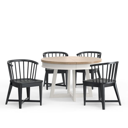 Modern Dining 48-66" Round Dining Table and 4 Black Barrel Chairs