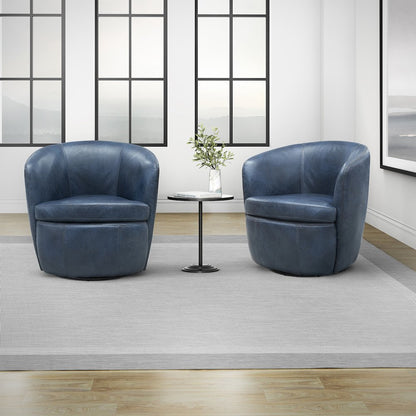 Barolo - Vintage Navy 100% Italian Leather Swivel Club Chair Two Pack