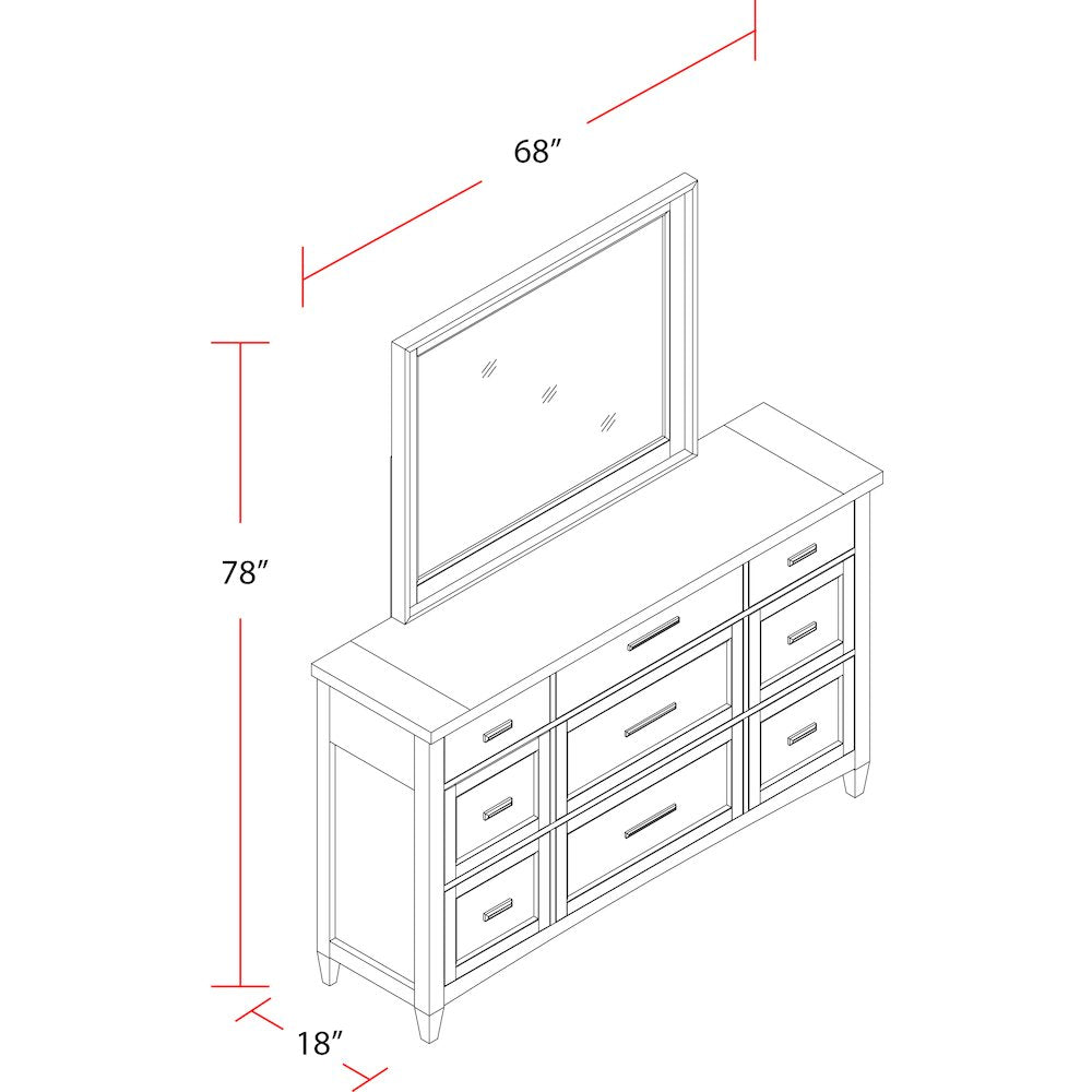 Modern Bedroom 9 Drawer Dresser and Mirror