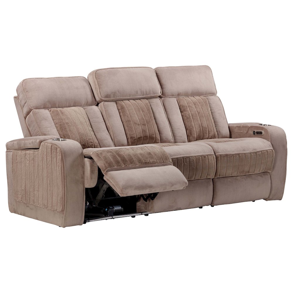 Equinox Mushroom Power Reclining Sofa with Drop Down Table