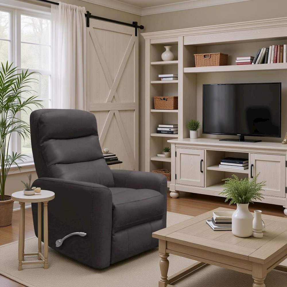 Chocolate Swivel Recliner Chair with Glider Base and Soft Fabric Comfort