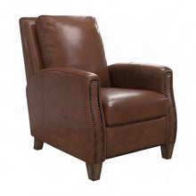 Top Grain Leather Manual Recliner Chair with Lay-Flat Pushback Design, Brown