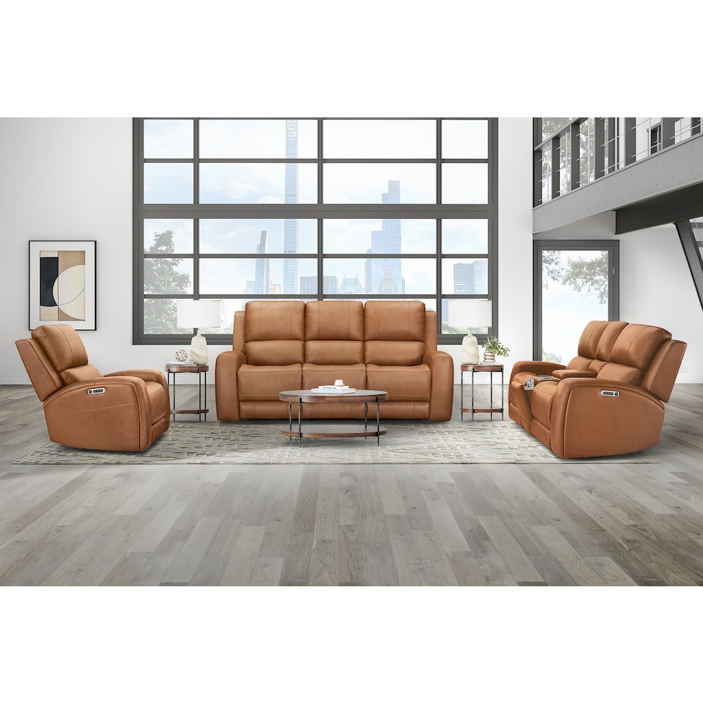 Belmont Lyric Caramel Zero Gravity Power Reclining Sofa Loveseat and Recliner