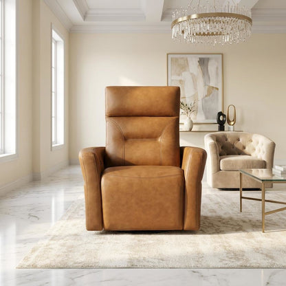 Vintage Caramel Power Swivel Recliner with Traditional Style and Plush Seat